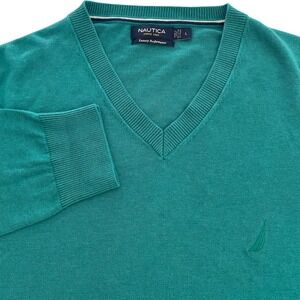 Nautica Luxury Performance V-Neck Sweater Green Mens Large
